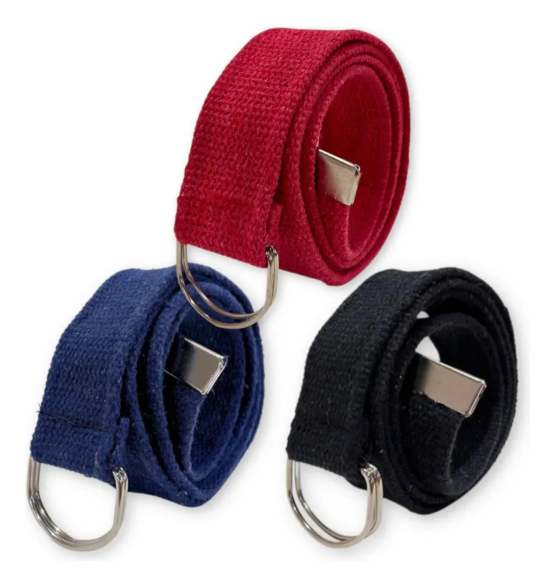 Atacado Kit 3 Cintos Masculinos Lona Argola Dupla Premium + Cor Preto | Vermelho | Marinho Tamanho 105