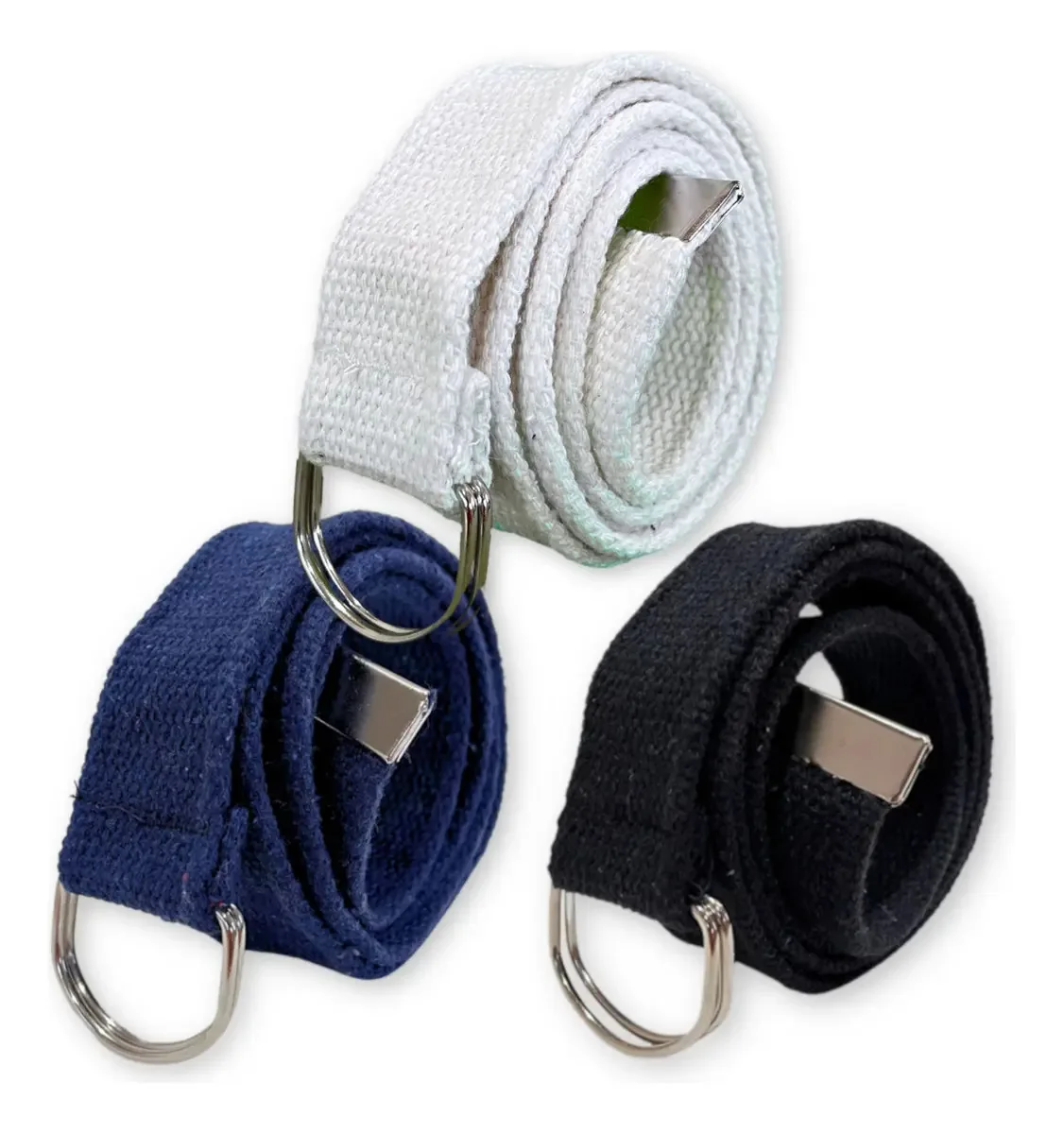 Atacado Kit 3 Cintos Masculinos Lona Argola Dupla Premium + Cor Preto | Marinho | Cru Tamanho 105