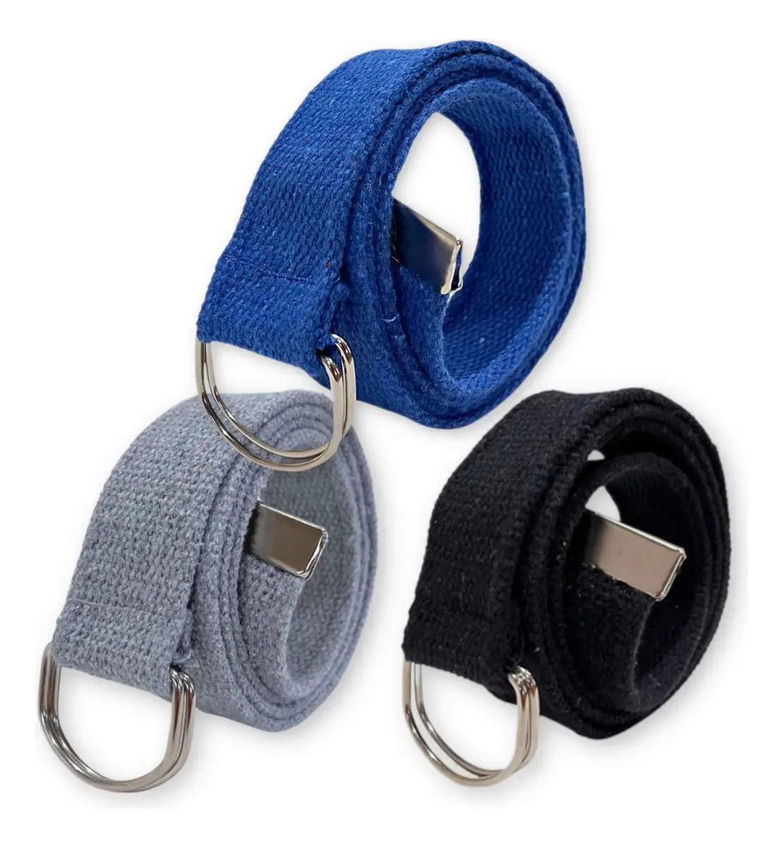 Atacado Kit 3 Cintos Masculinos Lona Argola Dupla Premium + Cor Royal | Preto | Cinza Tamanho 115
