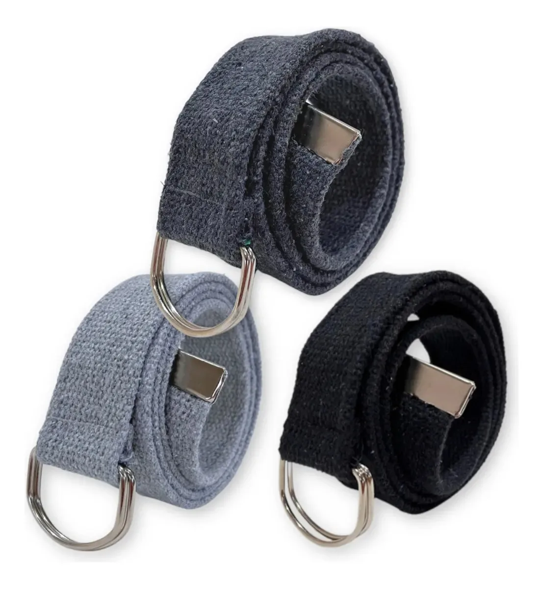 Atacado Kit 3 Cintos Masculinos Lona Argola Dupla Premium + Cor Preto | Cinza | Chumbo Tamanho 115