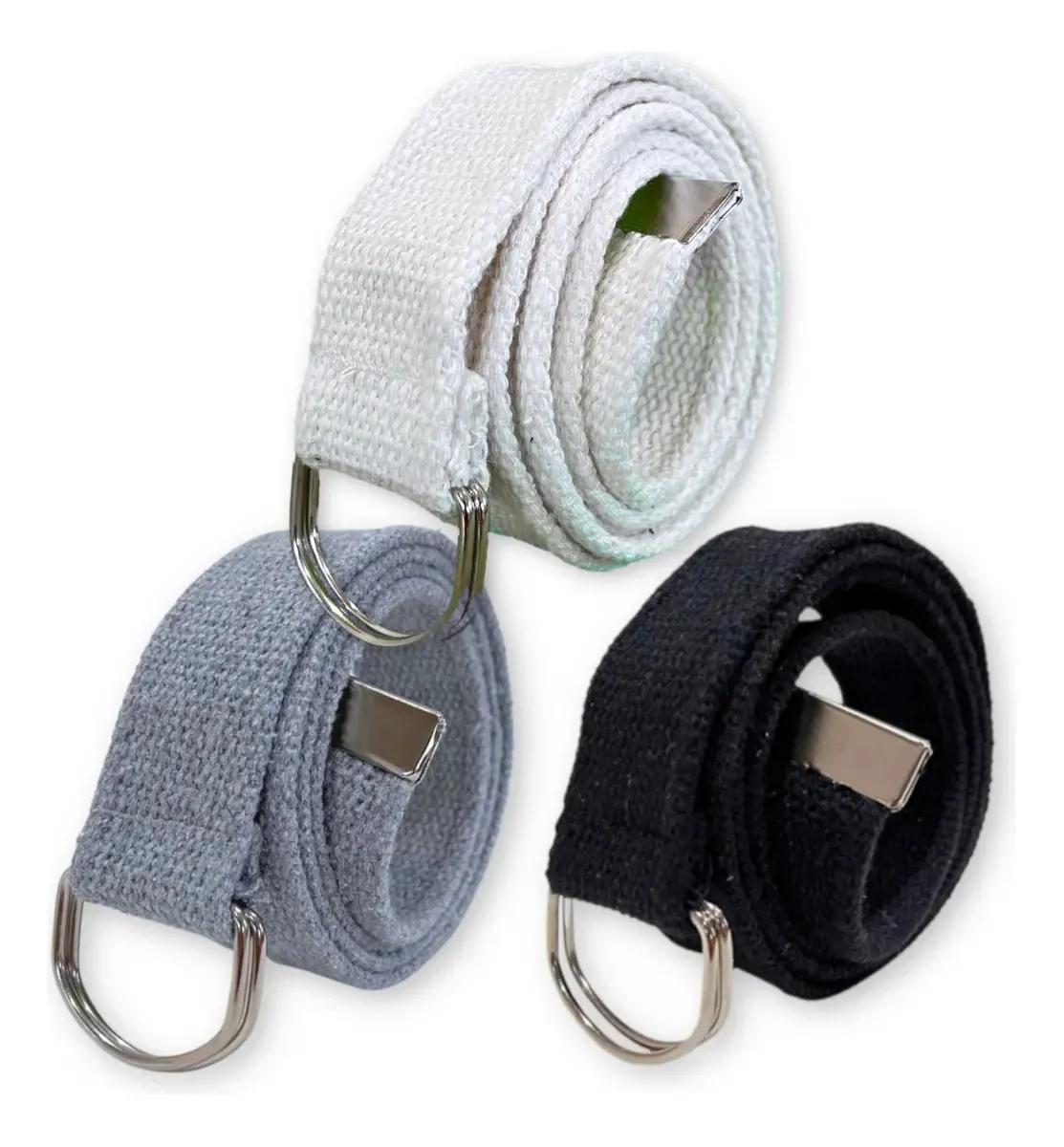 Atacado Kit 3 Cintos Masculinos Lona Argola Dupla Premium + Cor Preto | Cinza | Cru Tamanho 145