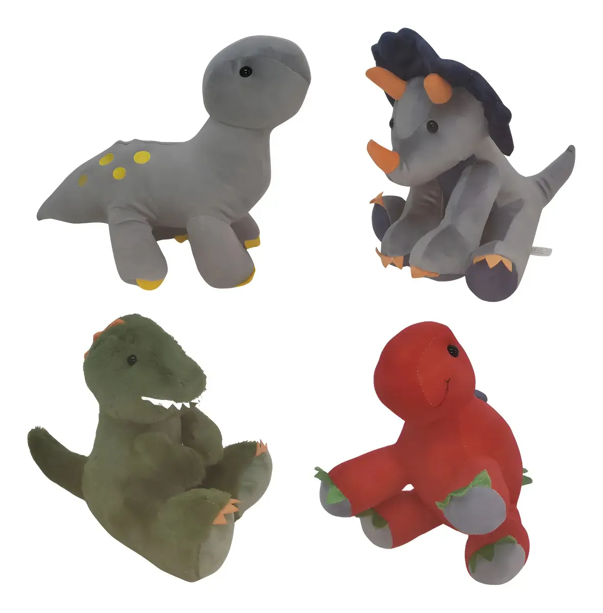 Kit 4 Pelúcias de Dinossauro Cinza Médio Fizzy Antialérgico