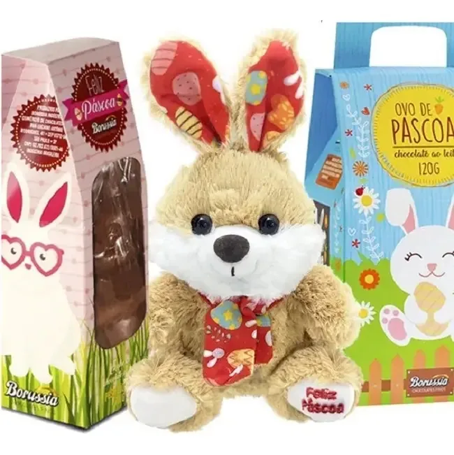 Coelho Da Páscoa Pelúcia Cachecol Decoração Festa Infantil Cor Vermelho
