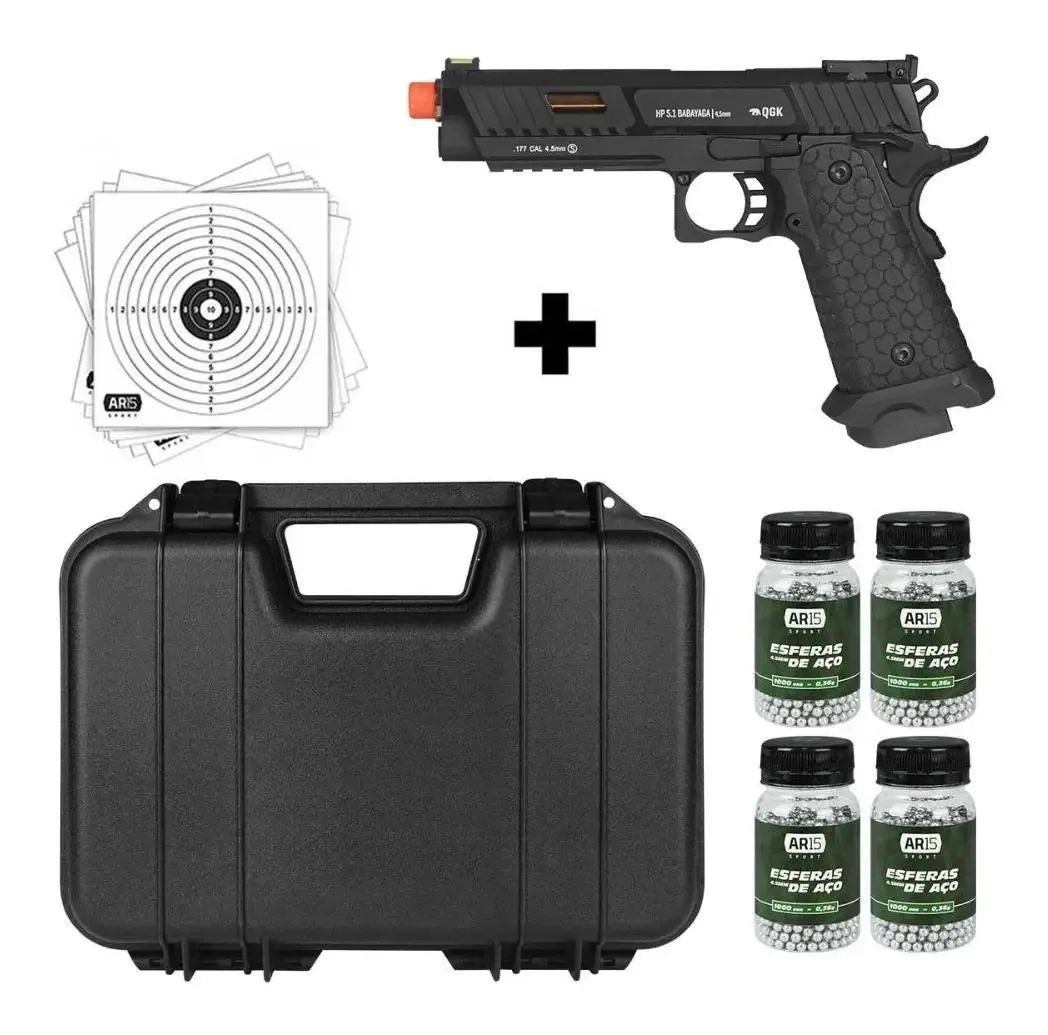 Pistola Chumbinho 4.5mm Qgk Hp 5.1 Co2 + 4x.chumbo Preto 4.5 Mm