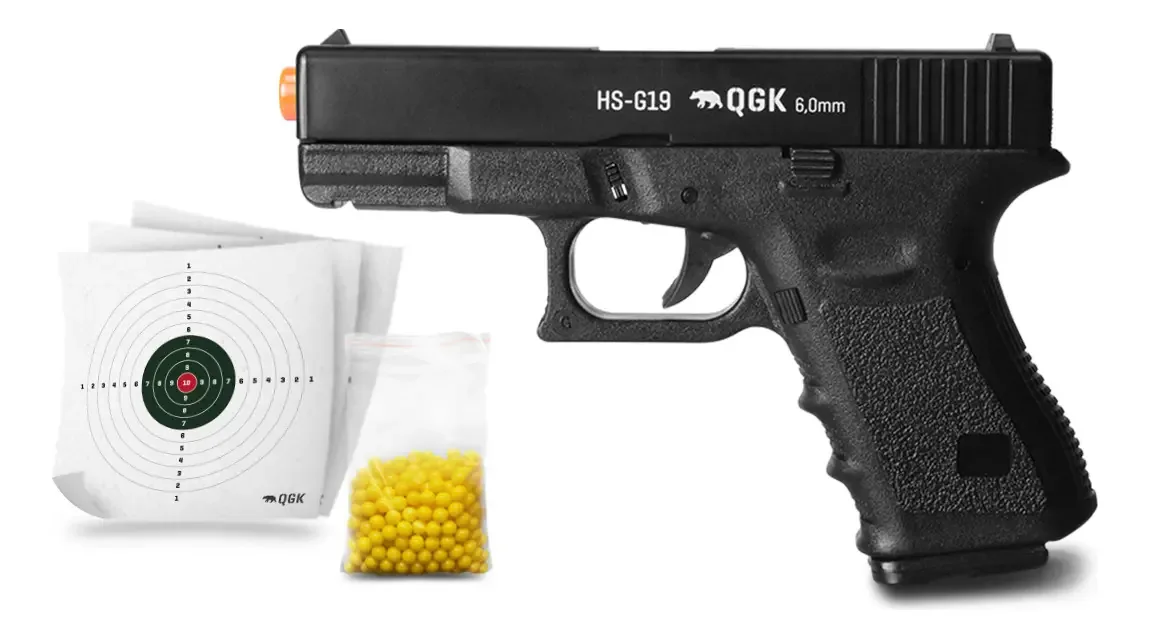 Pistola De Airsoft Spring Hs-g19 6mm - Qgk + Bbs + Alvo Preto 6 Mm