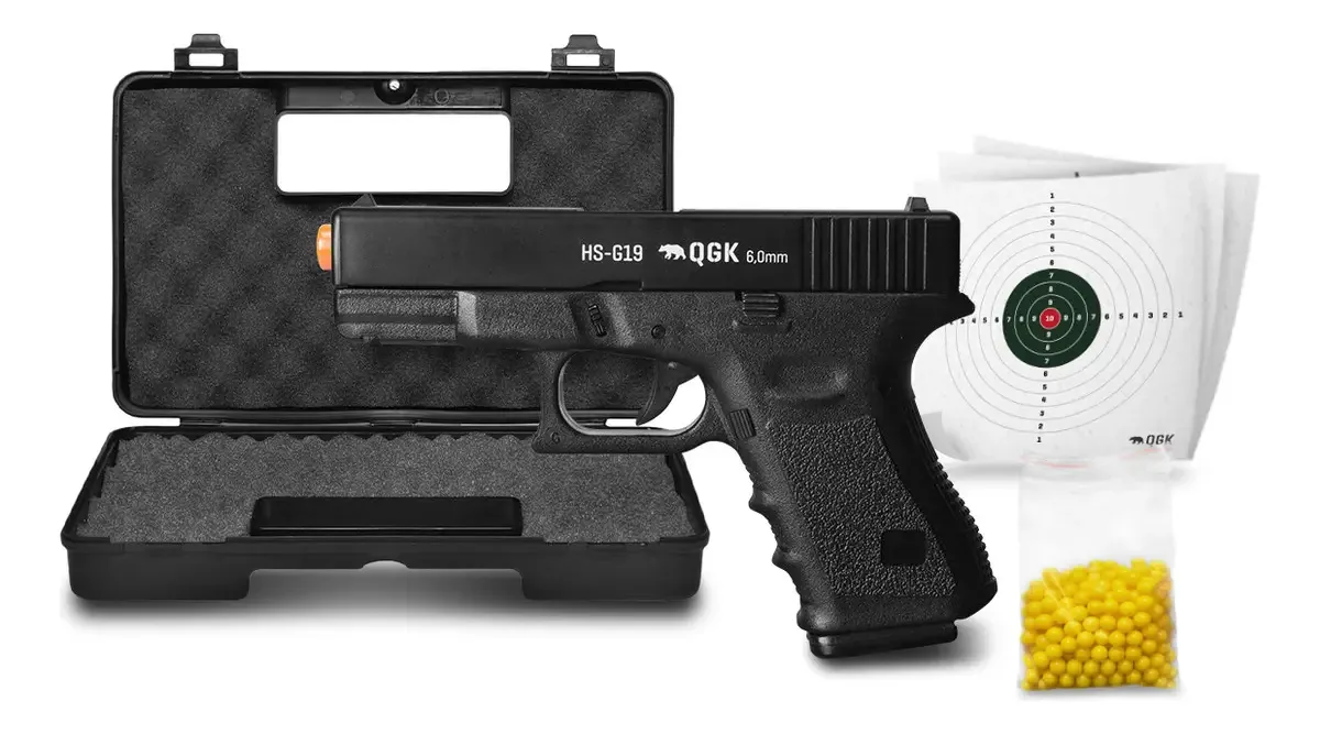 Pistola De Airsoft Spring Hs-g19 6mm-qgk+maleta+bbs+alvo Preto 6 Mm