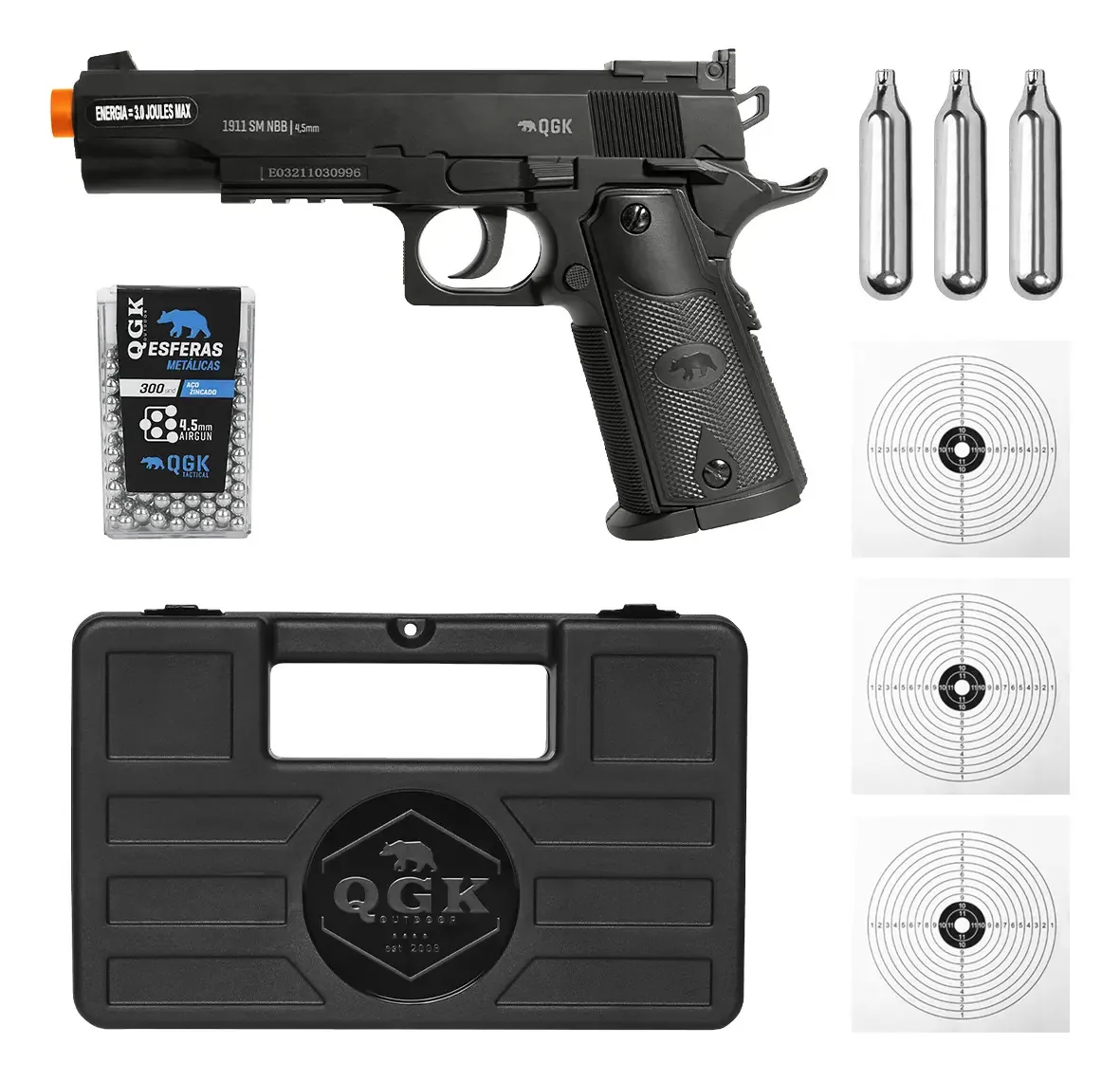Pistola Airgun Co2 Colt 1911 Nbb 4,5+maleta+esferas+co2+alvo Preto 4.5 Mm