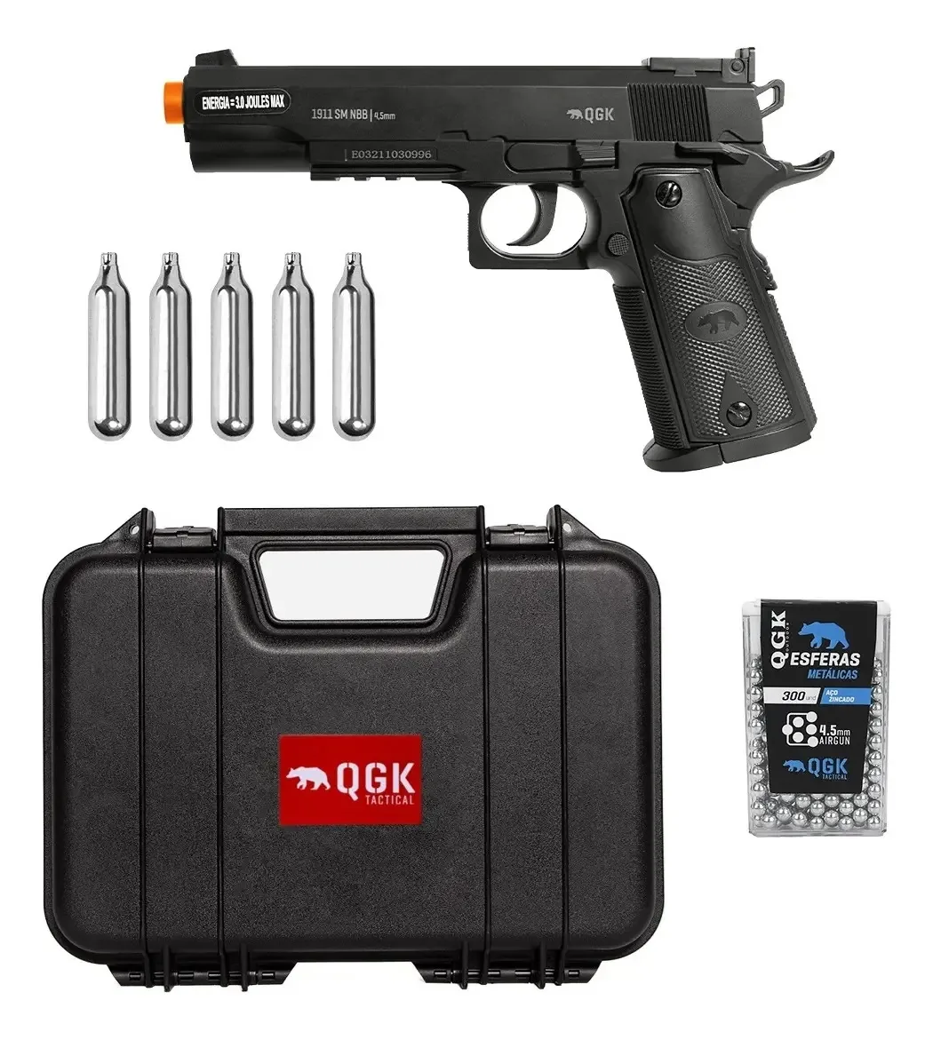 Pistola Airgun Co2 Colt 1911 Nbb 4,5mm+case+esferas+co2 Preto 4.5 Mm