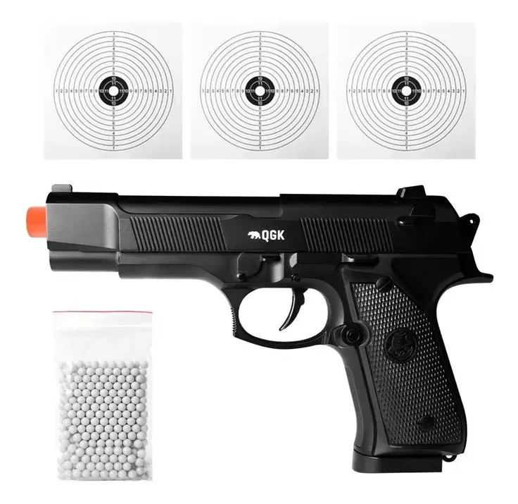 Pistola Airsoft Spring Full Metal Sp92t 6mm Qgk + Bbs + Alvo Preto 6 Mm