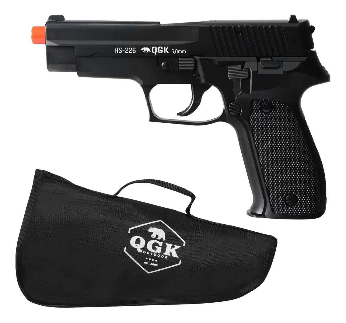 Pistola De Airsoft Spring Hs-226 6mm Qgk + Capa Preto 6 Mm