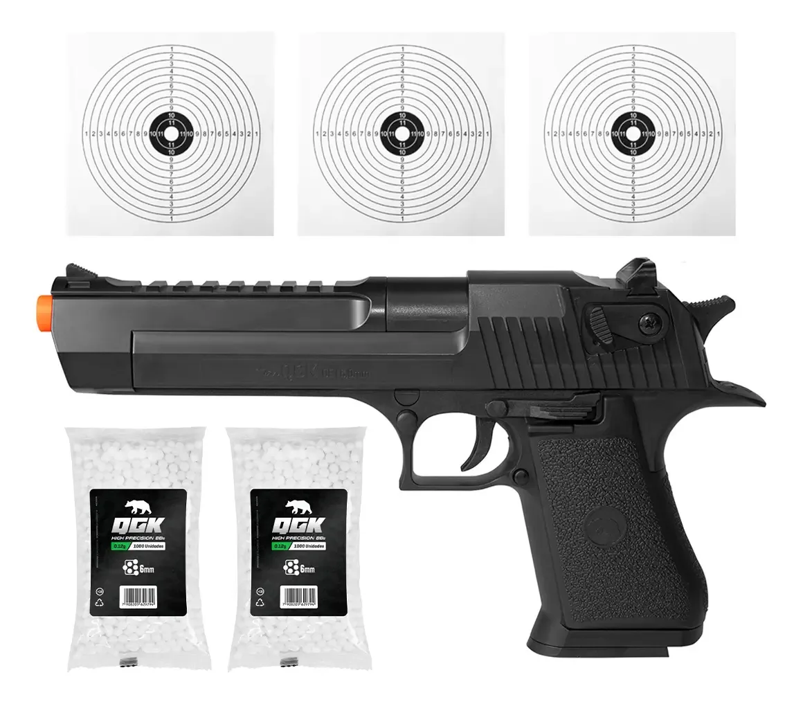 Pistola Airgun Spring Sde Bk 6mm + 2000 Bbs + Alvo Preto 6 Mm