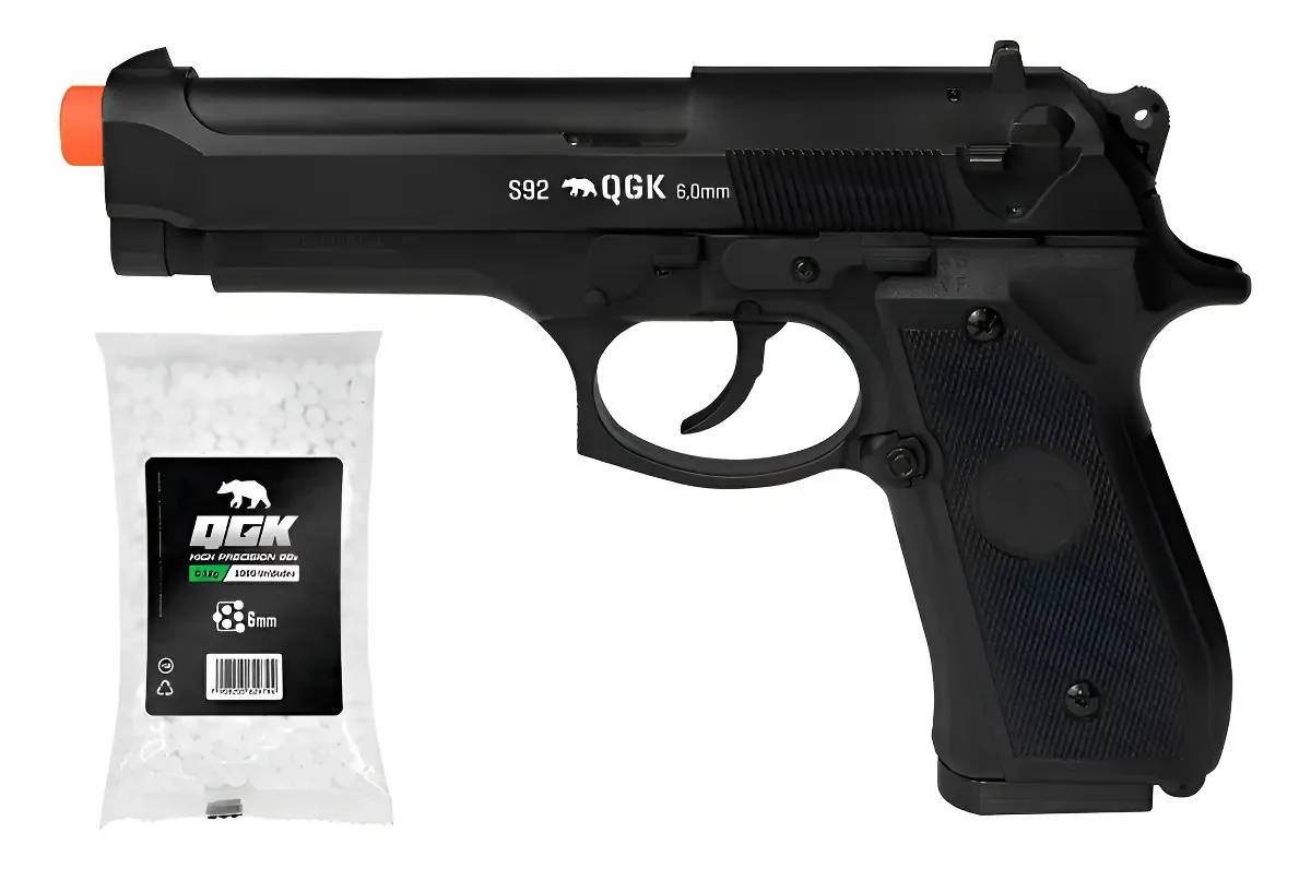 Pistola De Airsoft Spring S92 6mm Qgk + 1000 Bbs Preto 6 Mm
