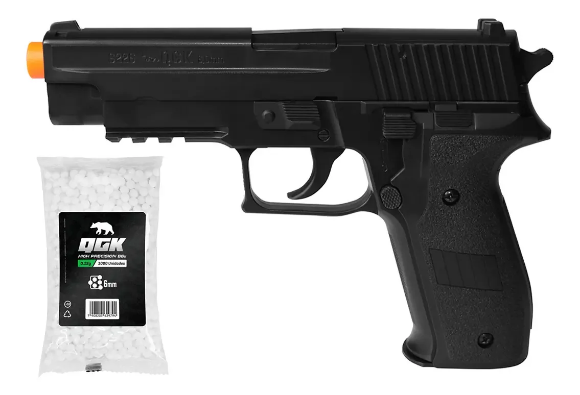 Pistola De Airsoft Spring S226 6mm Qgk + 1000 Bbs Preto 6 Mm