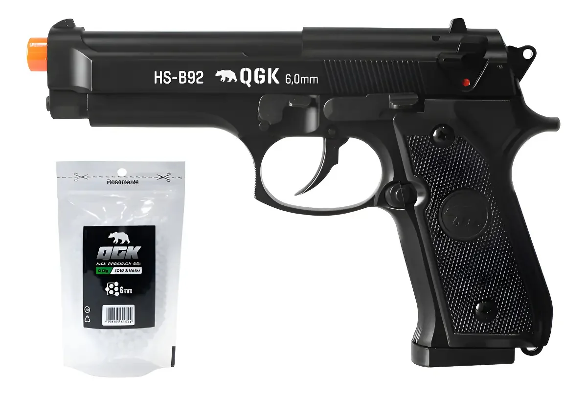 Pistola De Airsoft Spring Hs-b92 6mm + 1000 Bbs Preto 6 Mm