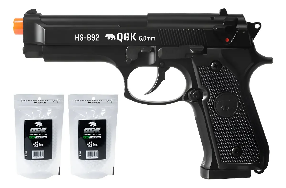 Pistola De Airsoft Spring Hs-b92 6mm + 2000 Bbs Preto 6 Mm