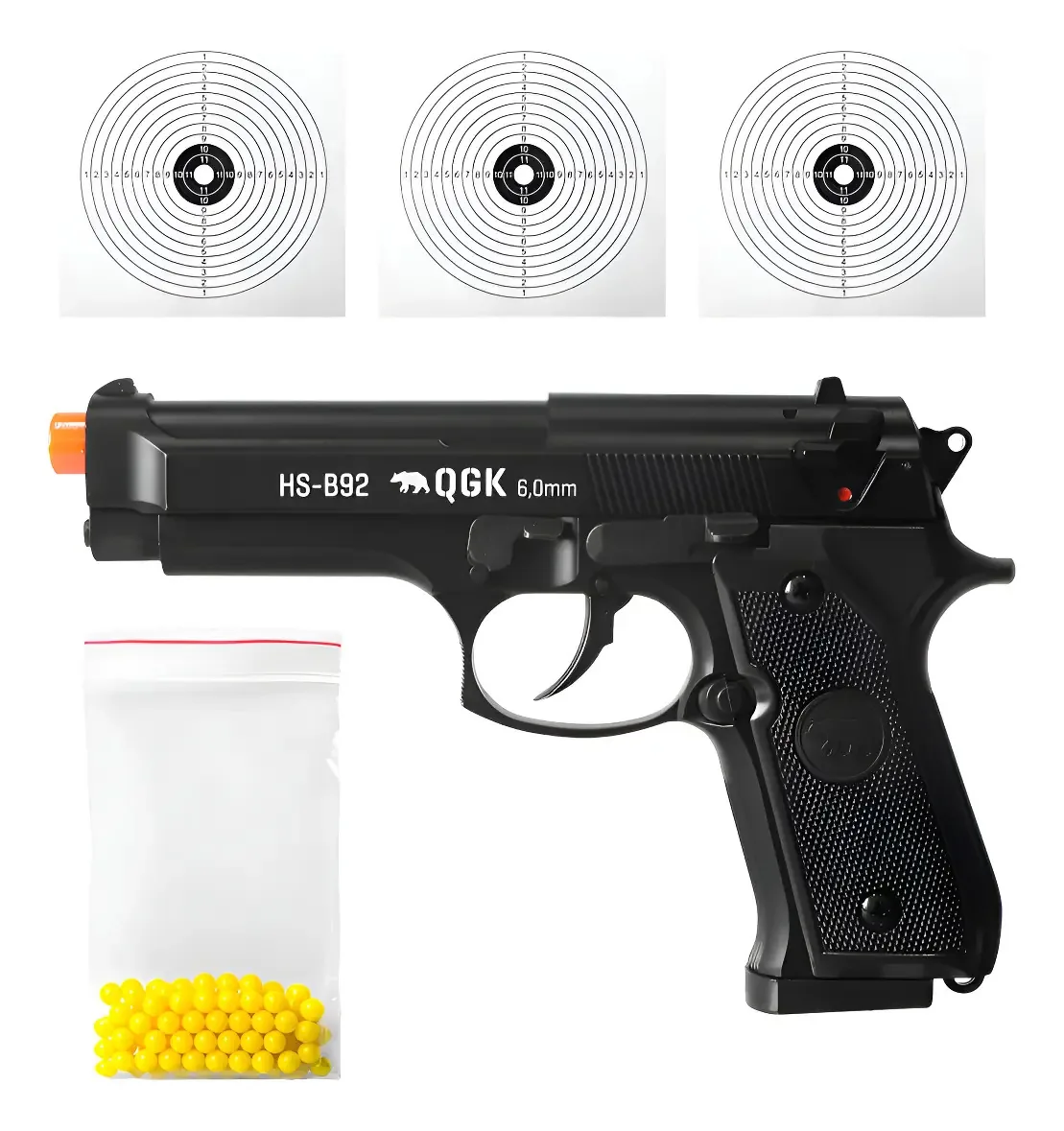 Pistola De Airsoft Spring Hs-b92 6mm + Bbs + Alvo - Preto - 6 Mm