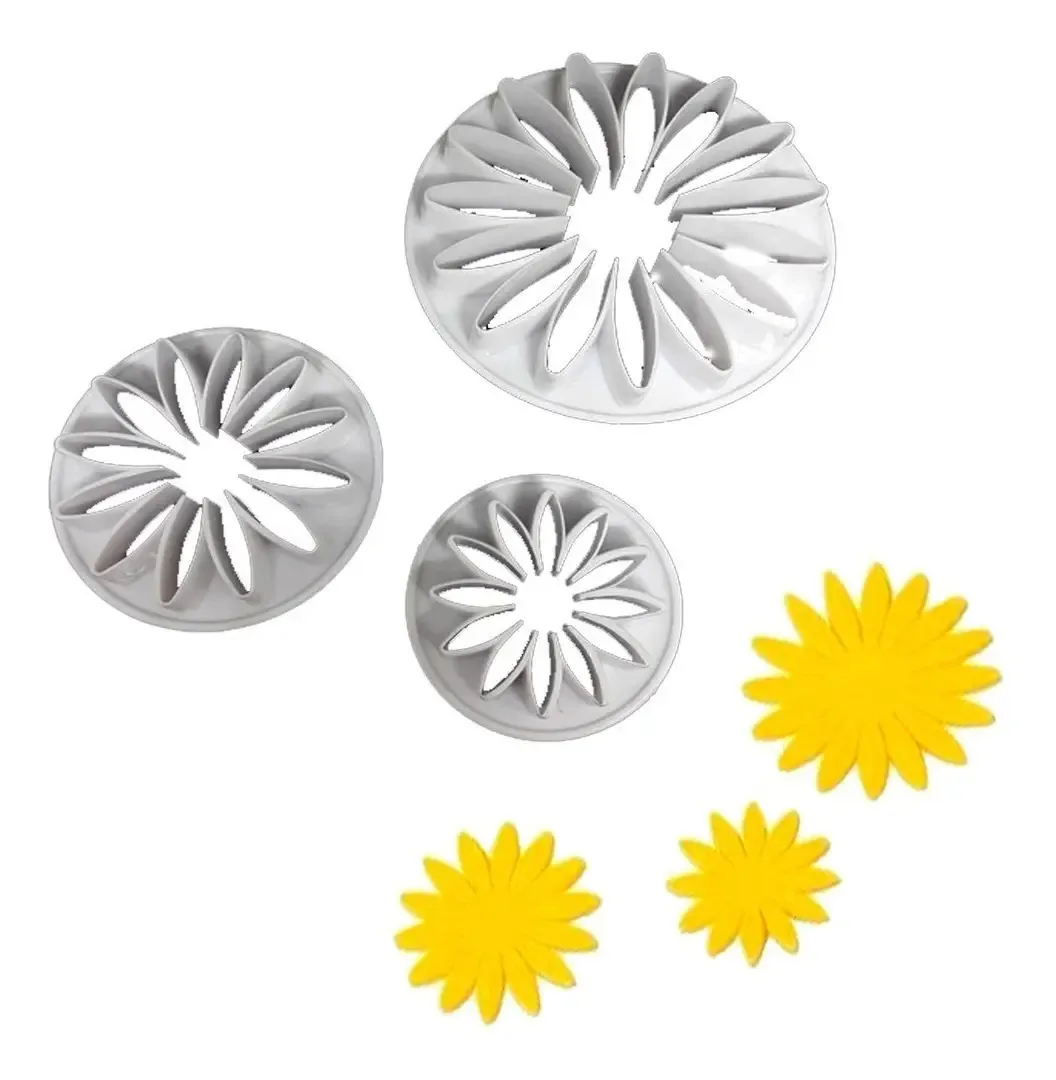 Kit Com Cortadores Flores Margarida Girassol Confeitaria