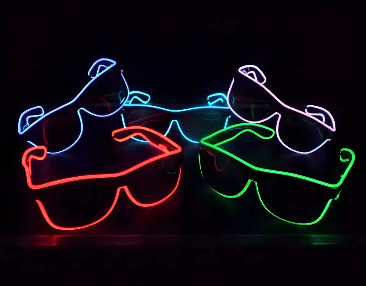 5 Óculos Neon Led Festa Balada Rave Tomorrowland AA Pilhas