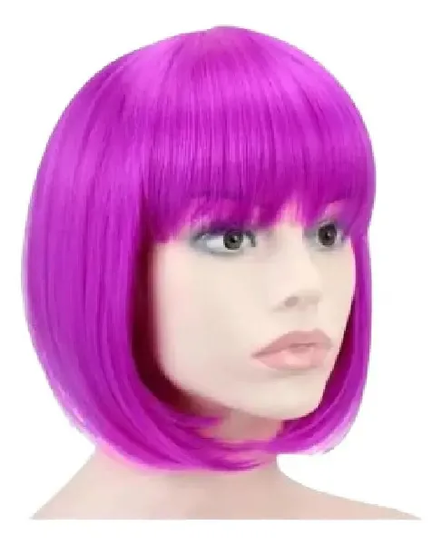 Peruca Chanel Curta Cosplay Festa Fantasia Carnaval - Cor Fusia