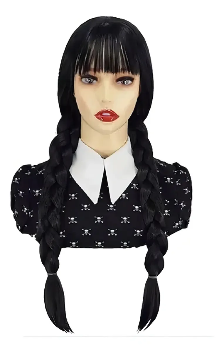 Peruca com Trança 50cm Preto Halloween YDH Cosplay Fantasia