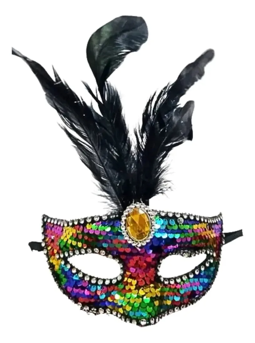 Máscaras De Carnaval Lantejoula Brilhante Coloridas Festas Multicolor Pena E Lantejoula