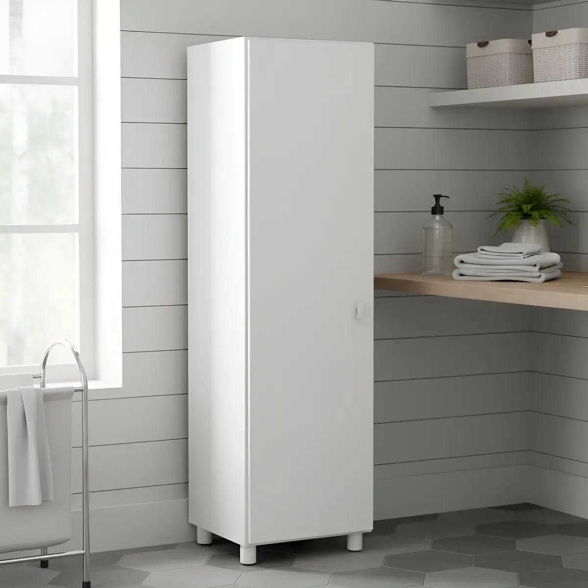 Armário Multiuso Lavanderia 1 Porta 2 Prateleiras AM3107 36cm Branco - Tecnomobili