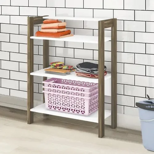 Estante Para Livros Baixa 3 Preteleiras Az1021 Nogal/branco Cor Branco