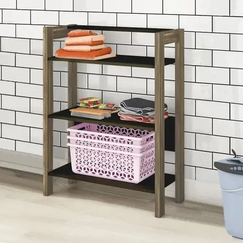 Estante Para Livros Baixa 3 Preteleiras Az1021 Nogal/preto Cor Preto