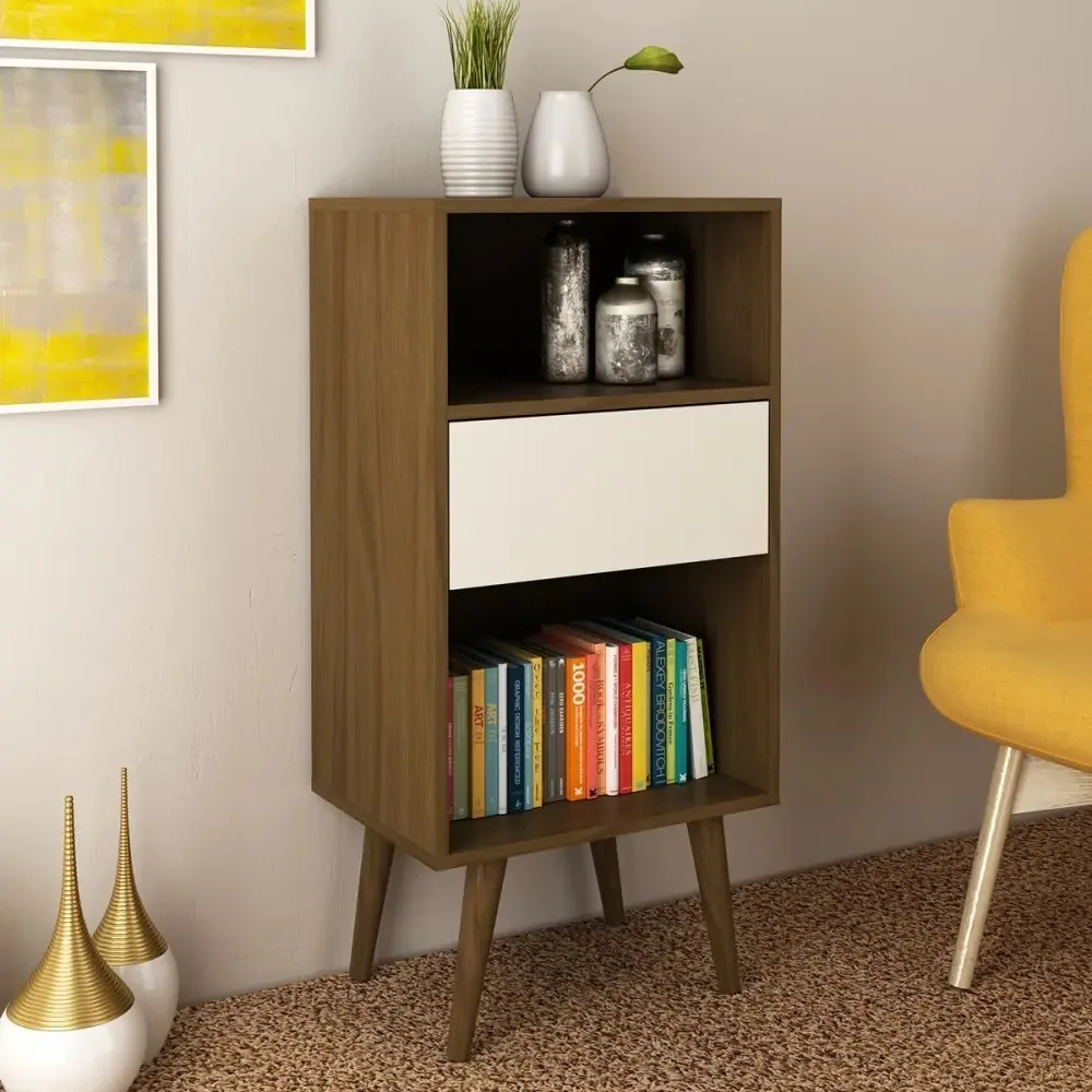 Estante Para Livros Baixa 1 Gaveta Capuccino/off White E1715 Cor Marrom-escuro