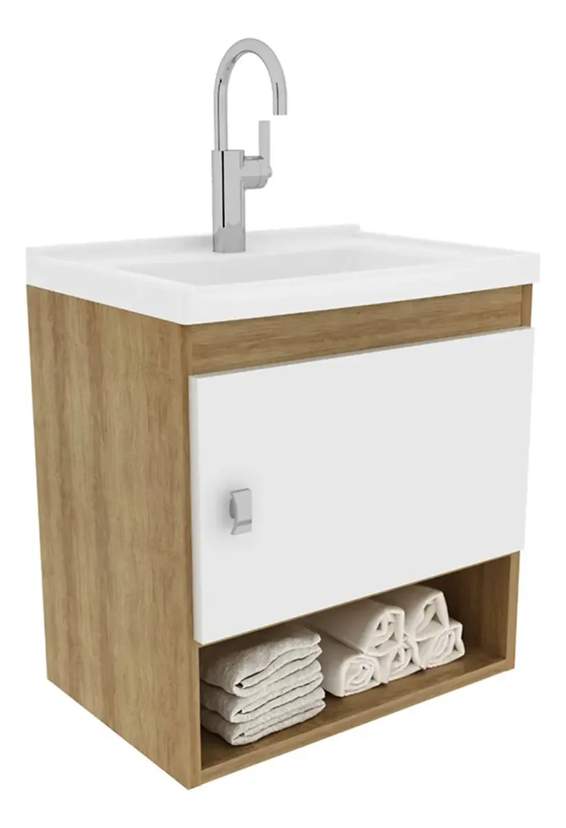 Armário de banheiro Linz com lavatório - amêndoa/branco