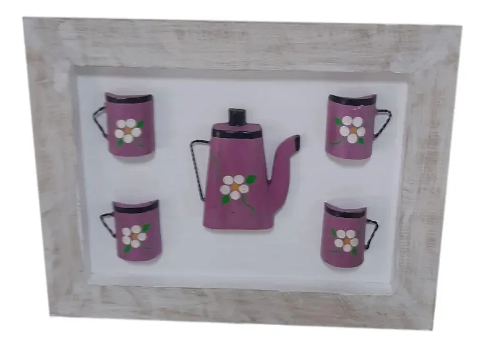 Quadro Decorativo 3d Roxo Bule Xícara