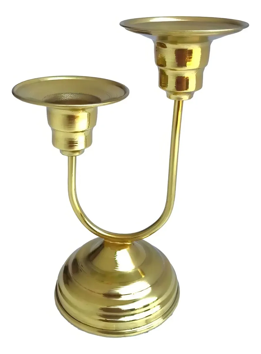 Castiçal Dourado Duas Velas de Latão Cobre Lux