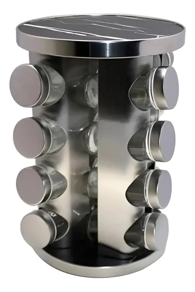 Porta Temperos Giratório Inox Mármore Preto 16 Potes Futuro Brasil