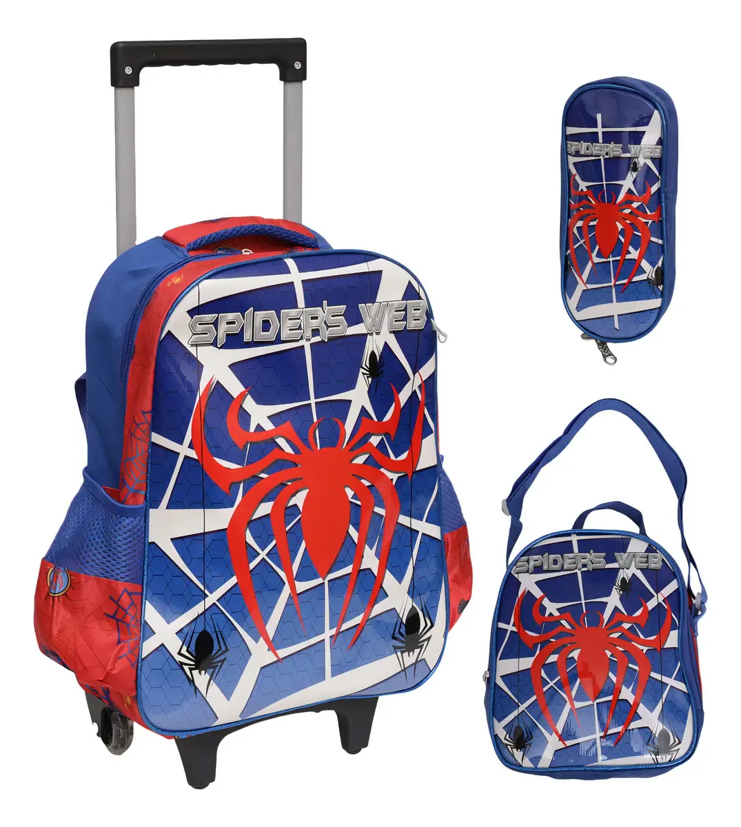Kit Mochila Lancheira Estojo Escolar Rodinha Spider Aranha