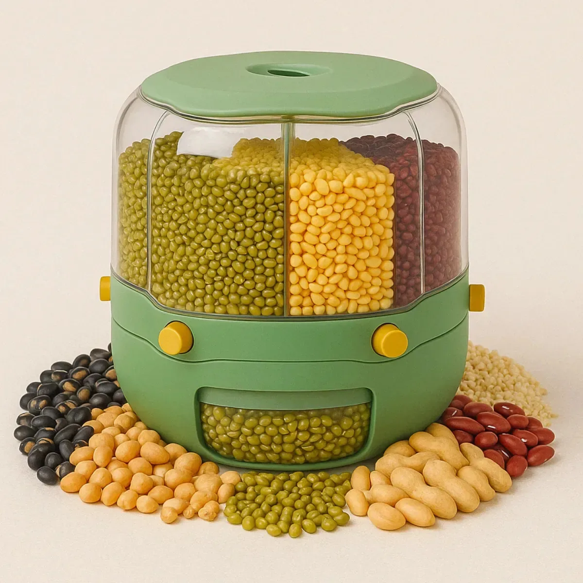 Dispenser Alimentos Cereais E Graos 6 Divisões Grande Verde