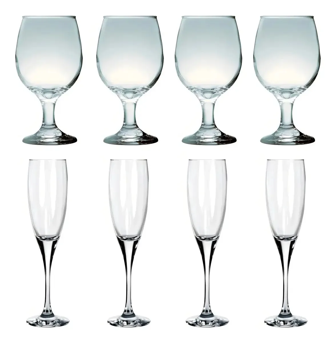 Kit Com 4 Taças Vinho Tinto 245ml E 4 Taças Champanhe 180 Ml