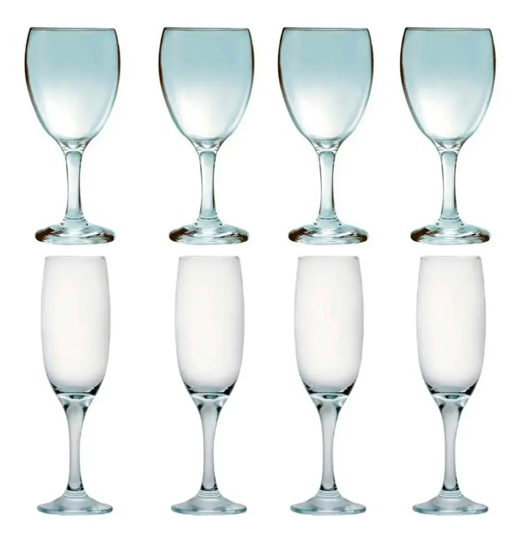 Kit 4 Taças Água 300ml E 4 Taças Imperatriz Champanhe 190ml