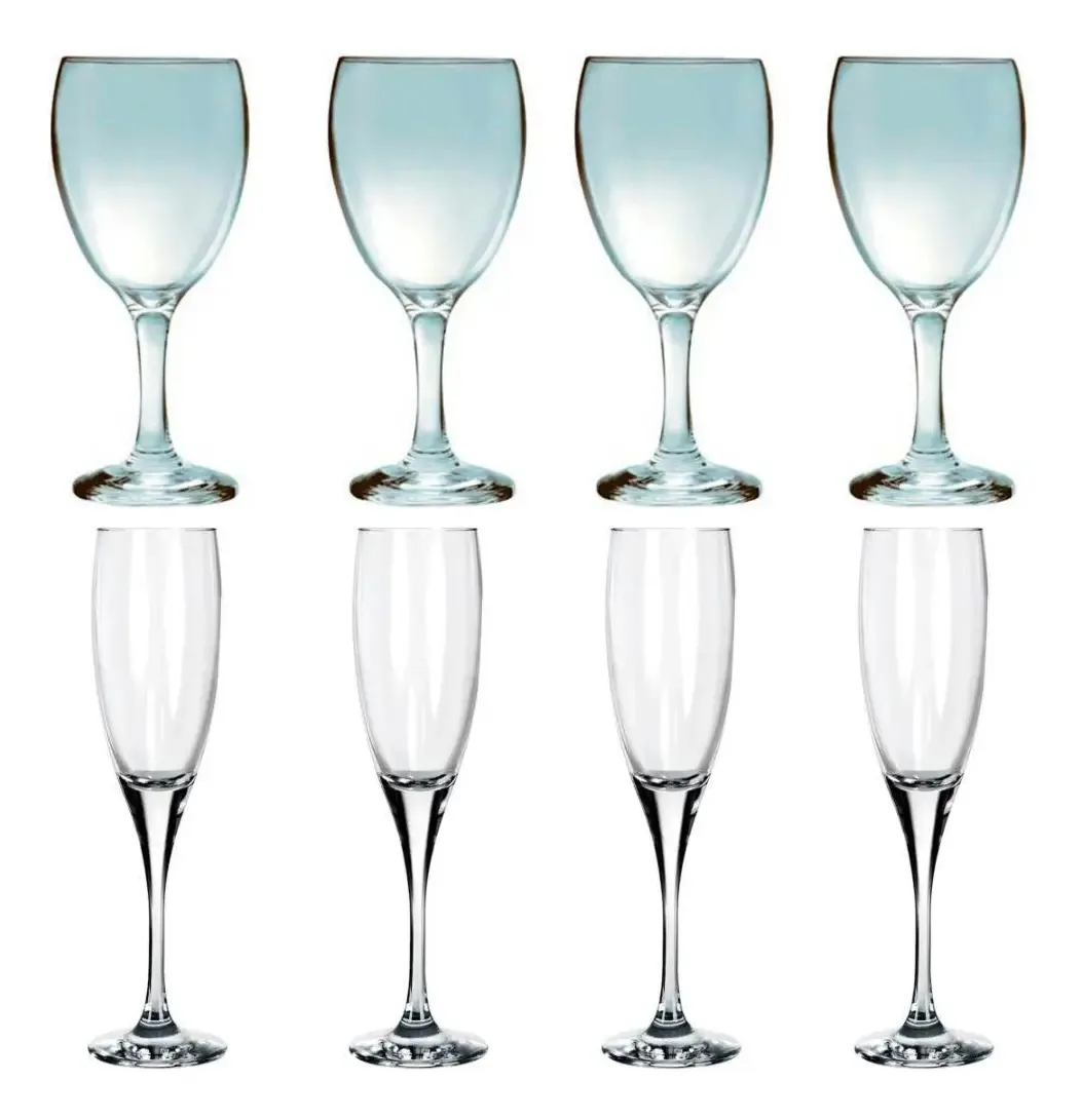 Kit 4 Taças Água 300ml E 4 Taças Champanhe 180ml