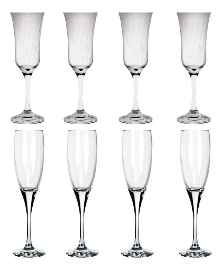 Kit 4 Taças Lírio Champanhe 180ml E 4 Taças Champanhe 180ml