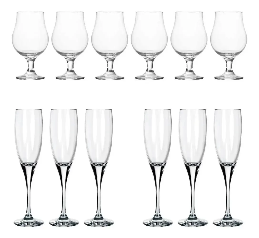 Kit 6 Taças Cerveja Gourmet 400ml E 6 Taças Champanhe 180ml
