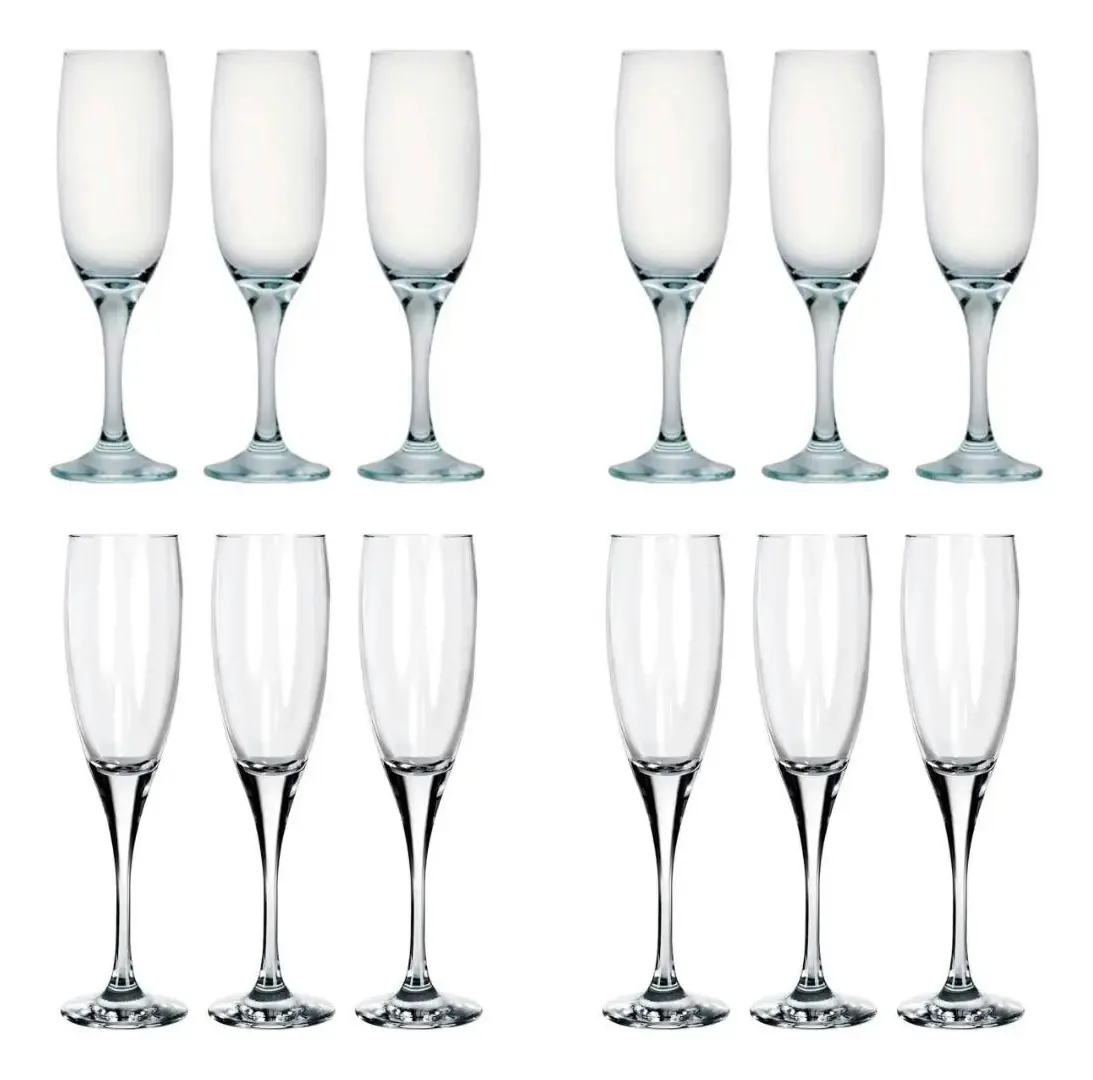 Kit 6 Taças Champanhe 190ml E 6 Taças Champanhe 180ml