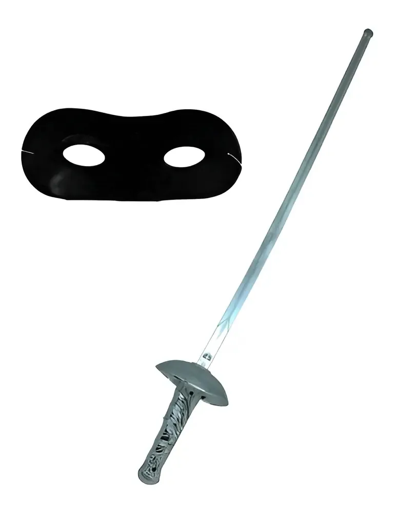 Kit Fantasia Cosplay Zorro Máscara e Espada Apresentação Filme