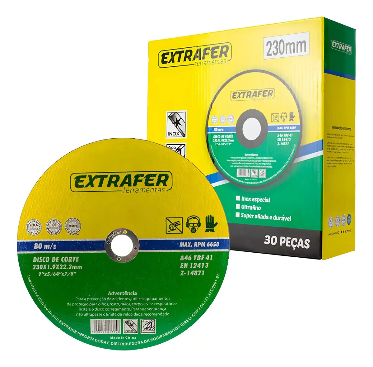 30 Discos De Corte Inox E Ferro 230x1,9x22,2 Ext 9 Polegadas