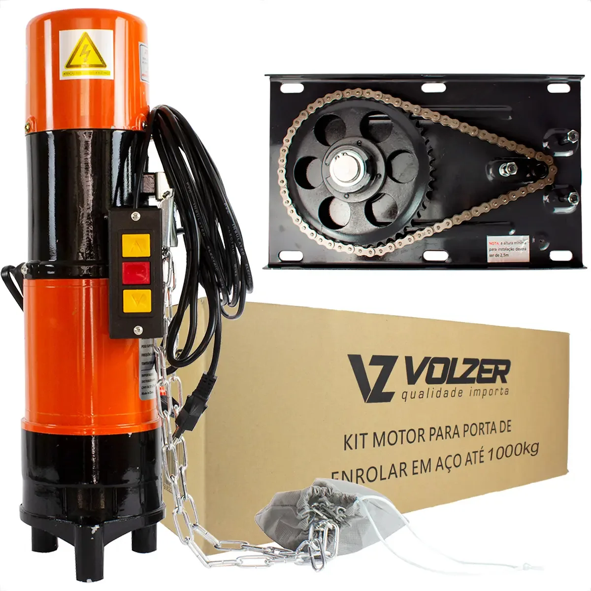 Motor Porta Enrolar 1000kg + Testeira + Botoeira Volzer