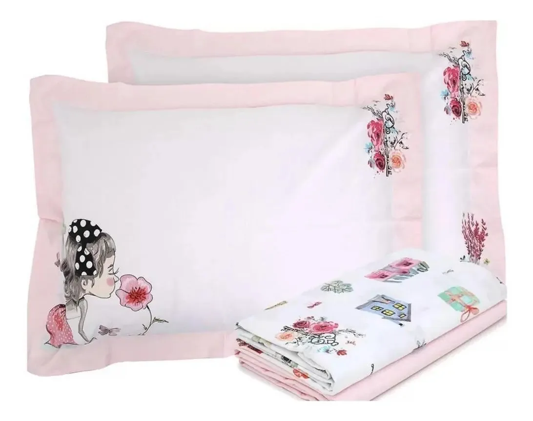 Jogo Cama Casal Cassia Vida Bela 200 Fios Kacyumara 4 Peças