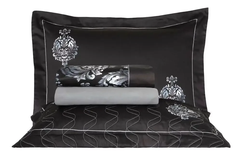 Jogo Cama Casal Satinée 300fios Preto Estampado Kacyumara