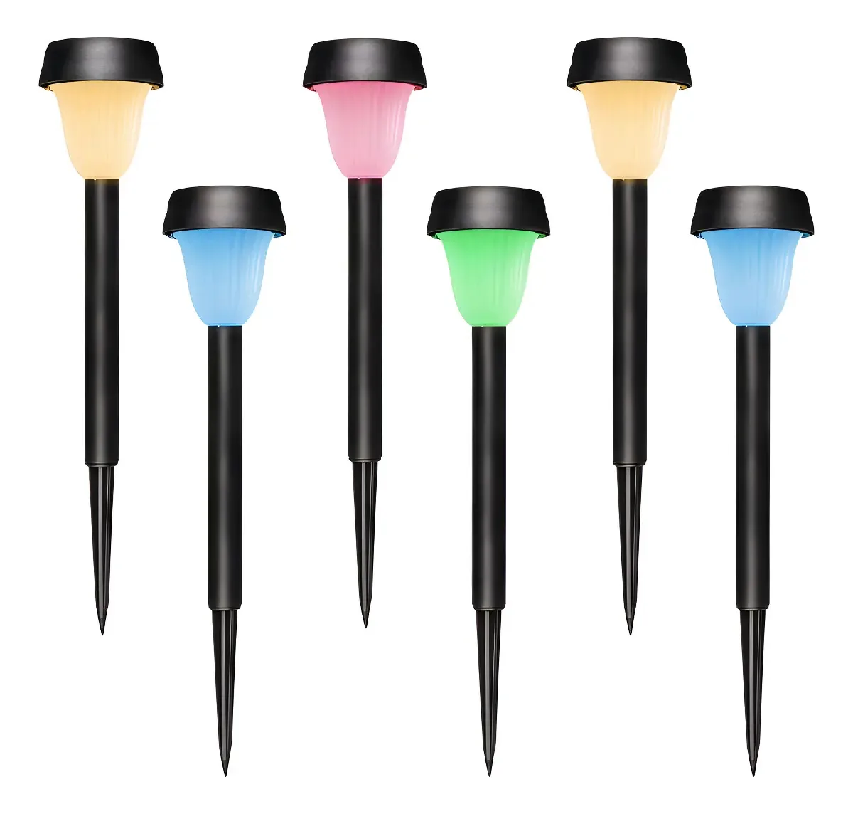 Kit 6 Luminárias Espeto Solar Jardim LED Multicolorido Ecoforce