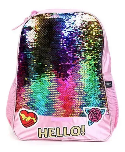 Mochila Escolar Juvenil Lili July Rosa Lantejoulas