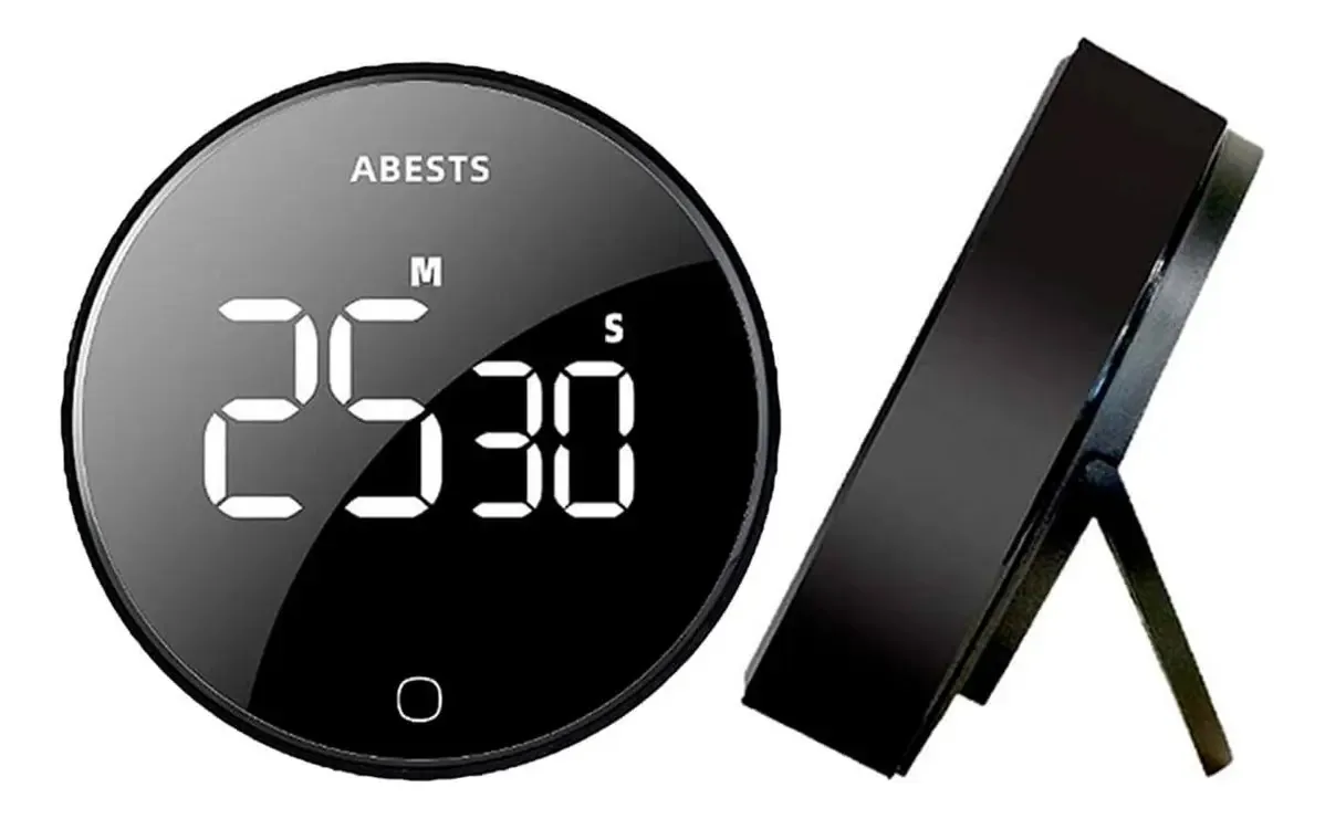 Cronometro 2 Em 1 Visor Led Temporizador Magnético Cor Preto
