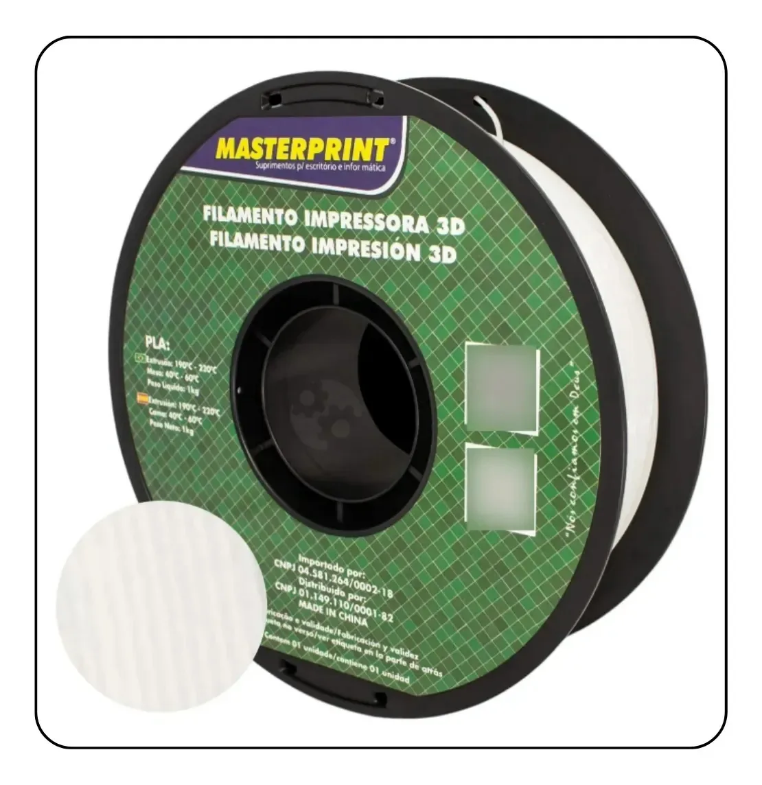 Filamento Impressão 3D PLA Branco 1.75mm 1kg Masterprint